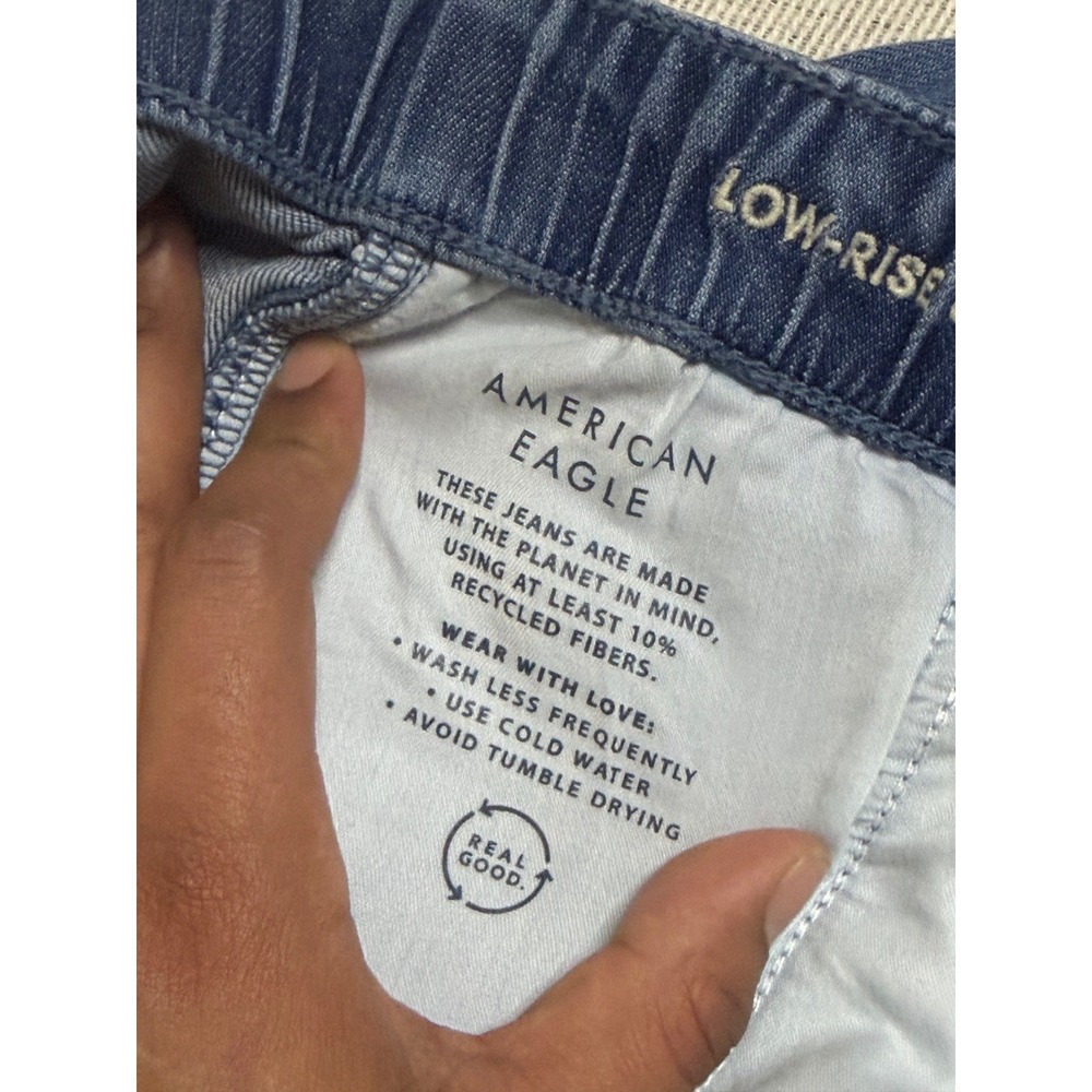 American Eagle Ultra Wide Leg Jeans Womens L Blue Dreamy Drape Low Rise 5855 - Picture 6 of 14